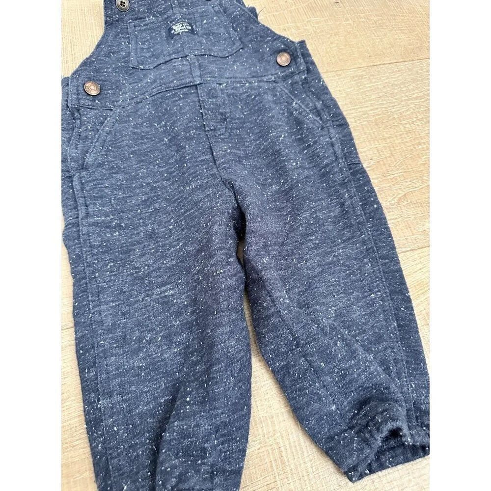 Baby Boy Oshkosh Bgosh Blue Speckled Overalls 9-12M With Button & Snap Closures